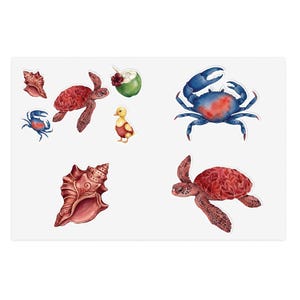 Watercolor Sea Creatures Sticker Pack | Turtle Crab Shell duck Stickers