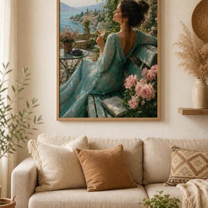 Encantadora y serena escena vinícola, elegante lámina decorativa, decoración acogedora para el hogar, idea de regalo para amantes del vino, arte inspirado en la naturaleza. imagen 1