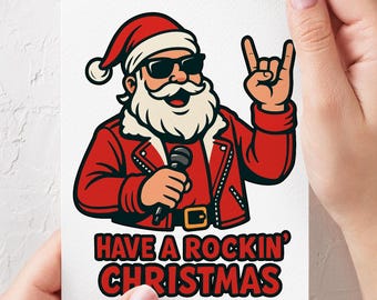 Funny Rockin Santa Christmas Card | Music Lover Xmas Gift (Digital Download)