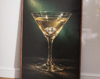 Luxury Diamond Martini Art, Trendy Cocktail Print, Old Money Aesthetic, Bar Cart Decor, Rich Vibe Wall Art, Alcohol Poster, Digital Download