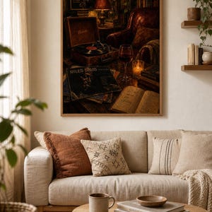 Encantador cuadro de jazz y vino para pared, ambiente romántico y acogedor, decoración con música jazz, perfecto para el bar de casa o la sala de estar, impresión de descarga instantánea. imagen 4