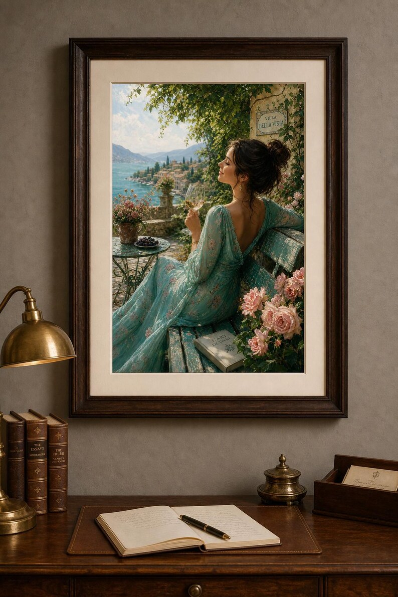 Encantadora y serena escena vinícola, elegante lámina decorativa, decoración acogedora para el hogar, idea de regalo para amantes del vino, arte inspirado en la naturaleza. imagen 4