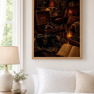 Encantador cuadro de jazz y vino para pared, ambiente romántico y acogedor, decoración con música jazz, perfecto para el bar de casa o la sala de estar, impresión de descarga instantánea. imagen 2
