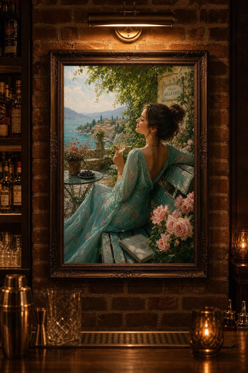 Encantadora y serena escena vinícola, elegante lámina decorativa, decoración acogedora para el hogar, idea de regalo para amantes del vino, arte inspirado en la naturaleza. imagen 6