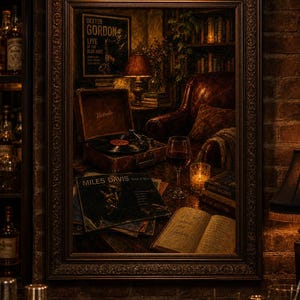 Encantador cuadro de jazz y vino para pared, ambiente romántico y acogedor, decoración con música jazz, perfecto para el bar de casa o la sala de estar, impresión de descarga instantánea. imagen 6