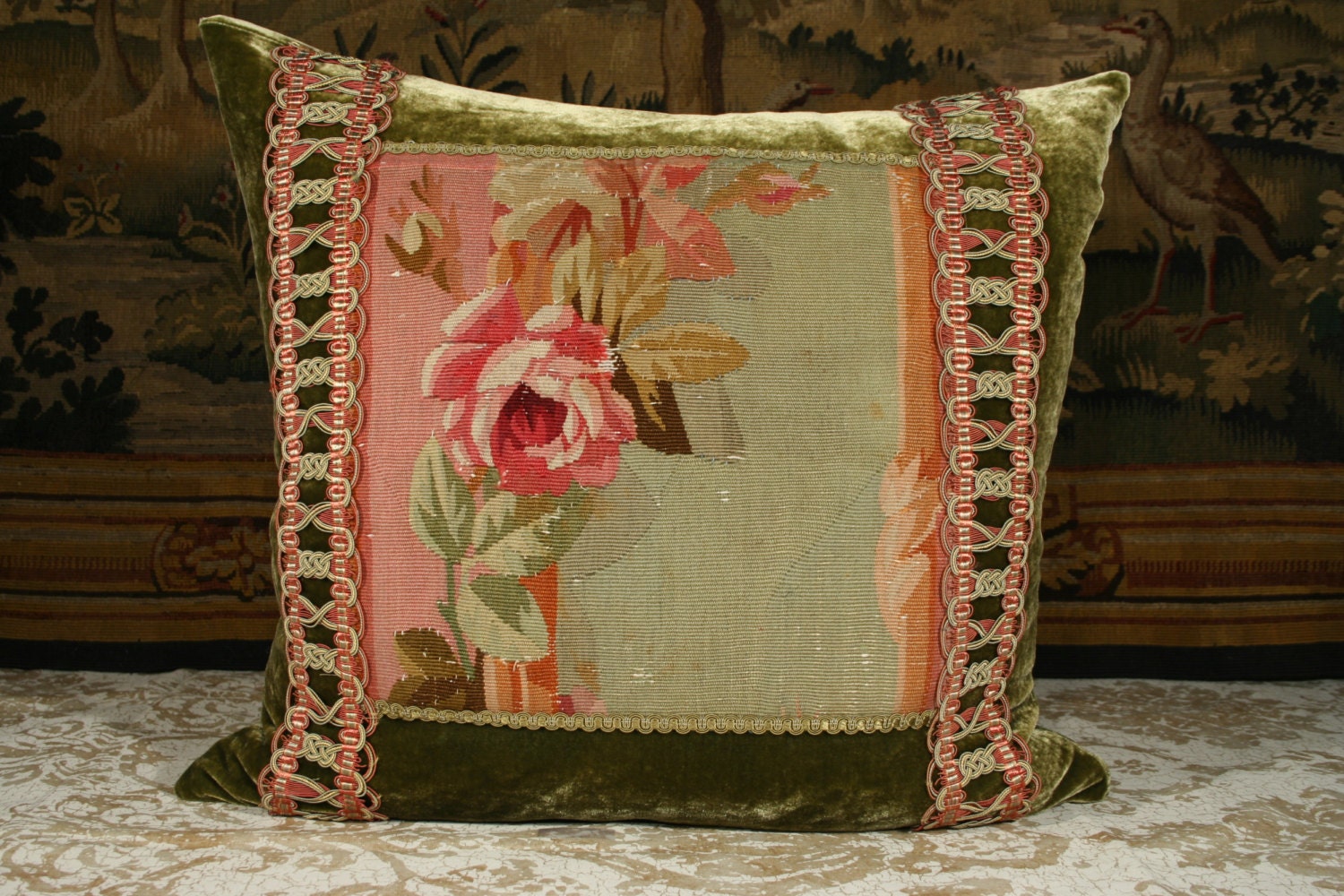 Antique French Aubusson Pillow Etsy