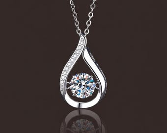 Sterling Silver Moissanite Teardrop Necklace, Dainty Bridal Pendant