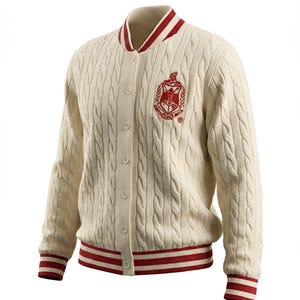 Delta Sigma Theta Cable-Knit Cardigan Sweater – Cream