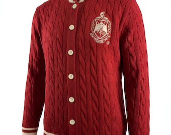 Pull cardigan Sigma Theta en tricot torsadé Delta - Pourpre et crème
