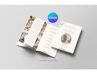 Funeral Program Template | Order of Service | Instant Download | Celebration of Life | Elegant | 4 Pages | Canva