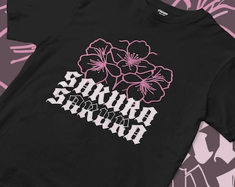 Sakura Outline T-Shirt | Japanese Floral Tee | Gothic Typography