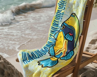Humuhumunukunukuapuaa Fish Beach Towel Hawaii state fish Triggerfish Design custom drawn art