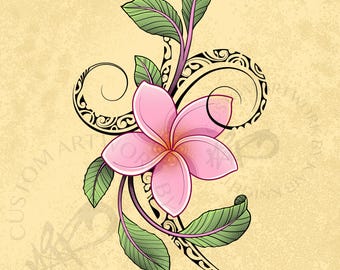 PNG Plumeria Tahitian Polynesian Tribal | Custom Hand-Drawn Tattoo Design | Pacific Island Clipart Digital Download