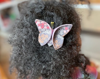 Butterfly Barrettes, Scrappy, Set of 2, Lilac Florals, Unique Barrettes, One of a kind, Hair accessories, hair clips, flannel, cotton