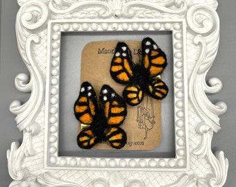 Needle Felted Monarch Butterfly Barrettes, One of a kind, Pair, Unique Barrettes, Children&#39;s Hair, Hair accessories, hair clips, wool felted