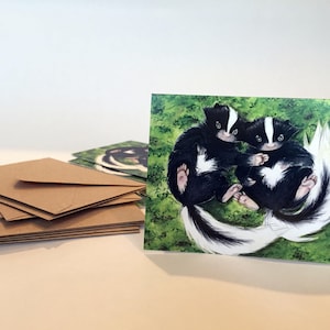Baby Skunks Note Cards - Set of ten, greeting card set, envelopes included, holiday card set, folded blank, cute skunk card set, skunk cards