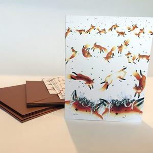 Jingle Foxes Note Cards - Set of ten, greeting card set, envelopes included, holiday card set, folded blank, Christmas card set, fox cards