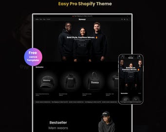 Black Streetwear Shopify Theme | Minimal Fashion Clothing Website Template (Canva Pack Included)