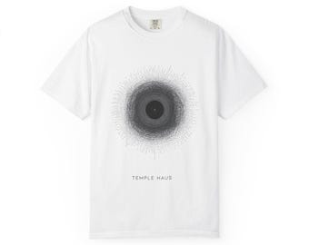 Camiseta con círculos concéntricos de tinta negra / Gráfico abstracto minimalista