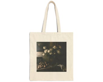Bolso de mano con pintura floral de naturaleza muerta vintage / Lámina artística clásica sobre lienzo