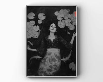 Lámina decorativa minimalista gótica para imprimir - Ninfa del agua