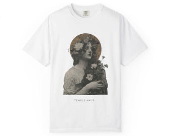 Camiseta con retrato de diosa vintage / Halo floral Temple Haus