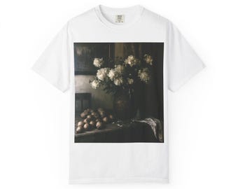 Camiseta con estampado vintage de naturaleza muerta floral / Estampado de ramo oscuro y melancólico