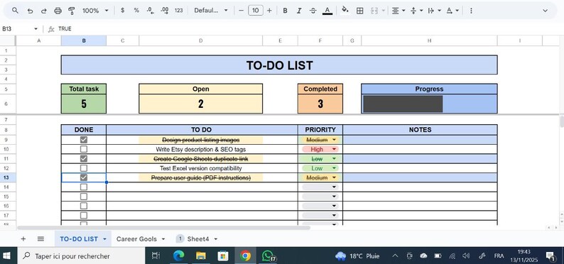 To-do List Google Sheets Template | Task Tracker Dashboard | Priority ...