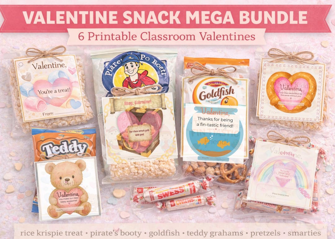 Printable Valentine's Day Snack Tags – Classroom Treat Mega Bundle (6 ...