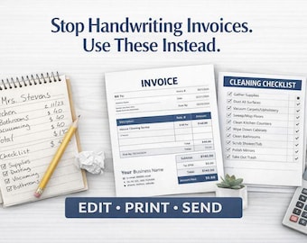 Modelli di fatture e ricevute per attività di pulizia / PDF modificabili + Word / Moduli di servizio stampabili