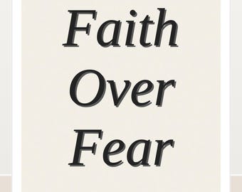 Arte murale stampabile "Fede contro la paura", stampa tipografica minimalista, arredamento cristiano neutro, download immediato