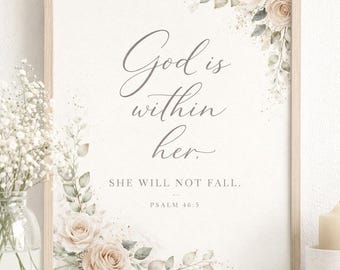 Dio è dentro di lei – Salmo 46:5 Stampa della Scrittura / Elegante Decorazione Cristiana (Download Digitale)