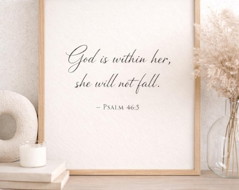 Dio è dentro di lei – Salmo 46:5 Stampa della Scrittura / Decorazione cristiana neutra (download digitale)