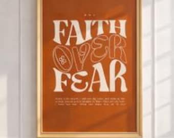 Arte murale stampabile "Fede contro la paura" / Decorazione con Scritture cristiane / Citazione ispiratrice boho neutra / Stampa digitale sulla fede