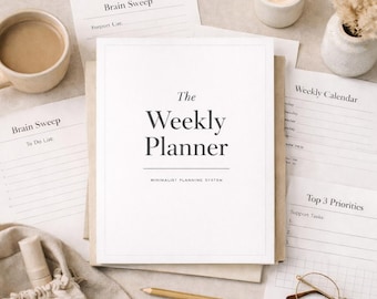 Planner settimanale minimalista stampabile in PDF / Modello di pianificazione settimanale non datato / Sistema di ripristino della domenica