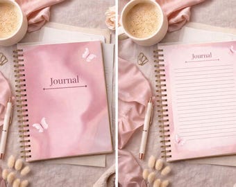 Diario a righe con farfalla rosa / Modello di scrittura femminile (download digitale)