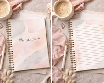 Diario acquerello stampabile / Modello di scrittura giornaliera da 30 pagine / Pagine di diario a righe + Affermazione / Download PDF digitale