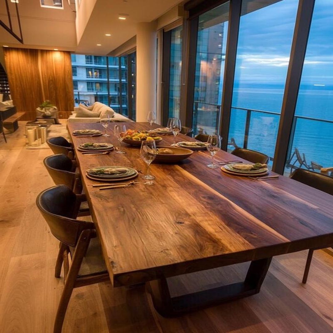 Walnut Rustic Table, Wooden Kitchen Table, Farmhouse Dining Table ...