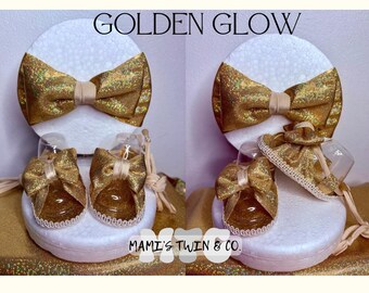 Gold Glitter Baby Sandals and Bow