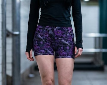 Purple Dahlia Floral with Ravens Women's Shorts | All-Over Print