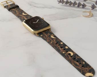 Celestial Moon and Vines Nature-klockarmband, blommönster med vilda blommor