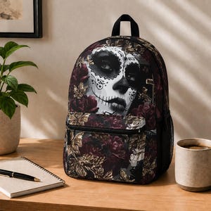 Sugar Skull Face Backpack | Day of the Dead Floral Skull Design