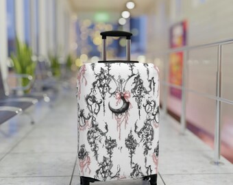 Gothic Halbmond und Spitze Koffer wickeln - Reise-Accessoire, Gothic Gepäckabdeckung, Gruseliger Kofferschutz, Mondphasen Gepäckabdeckung,