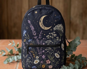 Stardust Moon Wildflower Night Sky backpack | Floral Celestial Print