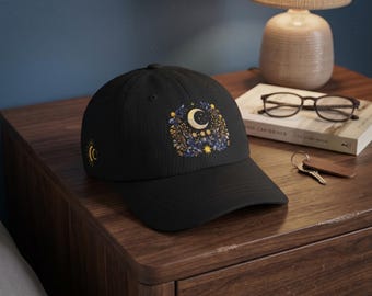 Crescent Moon Floral Baseball Cap Night Sky Embroidery 3 Witchy Goth