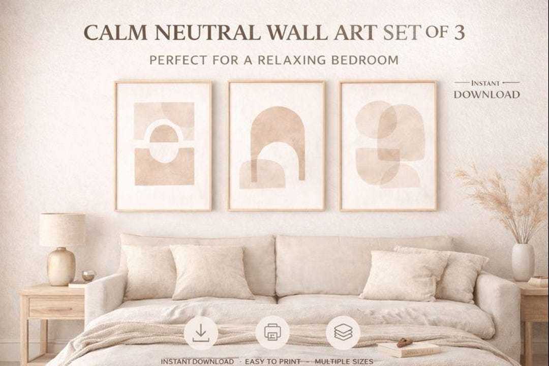 Calm Neutral Wall Art Set of 3 – Minimalist Bedroom Printable – Soft ...