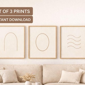 Impressions minimalistes de forme abstraite (ondes de cercle en arc) | Décoration murale imprimable Japandi neutre | Téléchargement instantané