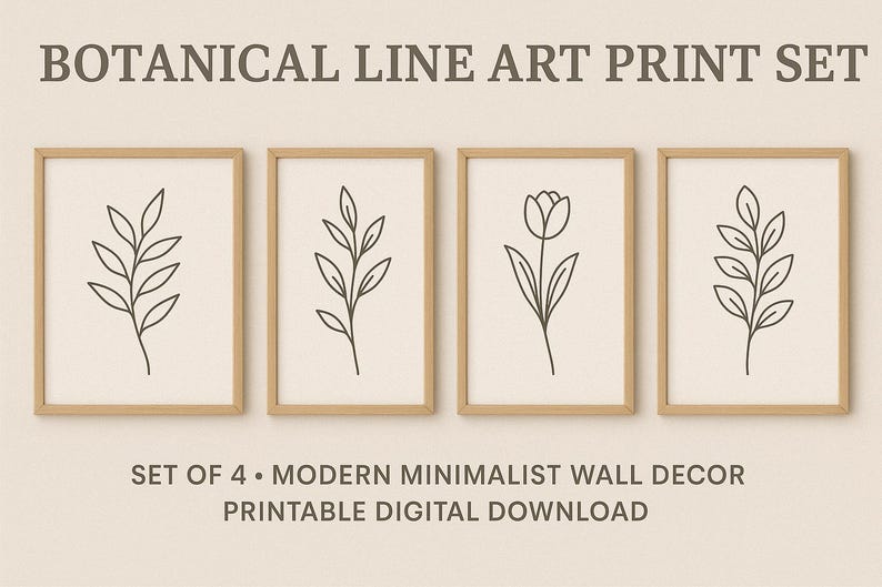 Minimalist Coastal Line Art Set of 3 • Neutral Botanical Prints • 3:4 ...