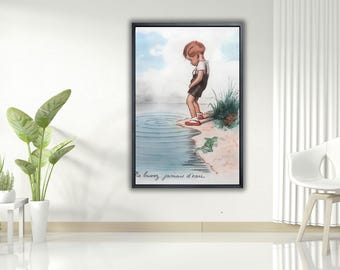 Impresión en lienzo de un niño orinando en el lago: póster retro divertido