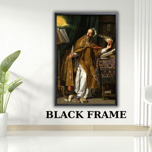 May include: A framed print of a classical painting. The artwork depicts a robed figure holding a book and a flaming object. The figure is in a room with books and a table. The frame is black, and the text "BLACK FRAME" is below the image.